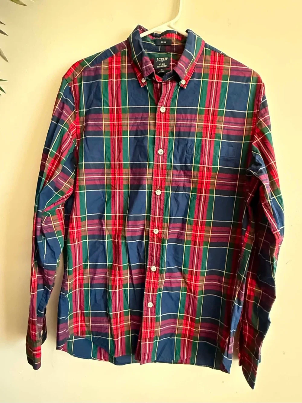 J. Crew Men's Red, Navy & Green Plaid Button-Down Shirt